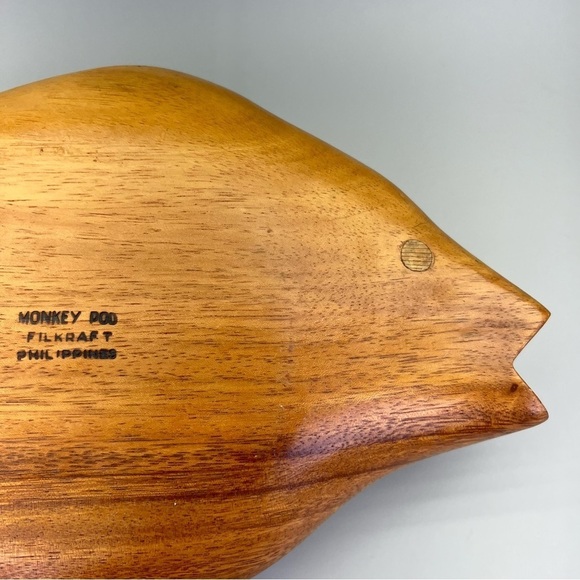Vintage MCM Monkey Pod Wood Fish Shaped  Serving Bowl Platter - Picture 7 of 11